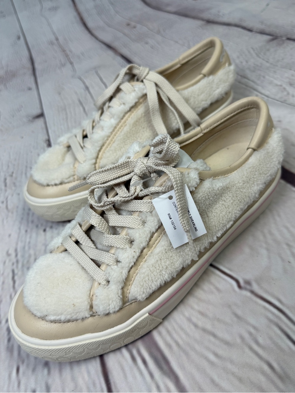 COACH New Citysole beige shearling lace-up platform sneakers NWT, size 6 - Picture 1 of 15